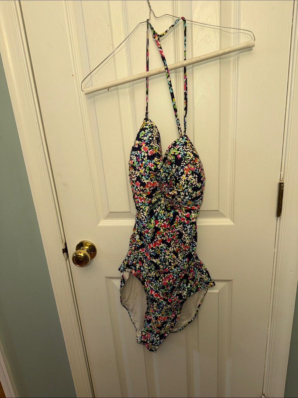 Anne Cole Navy Floral Halter One-Piece Swimsuit